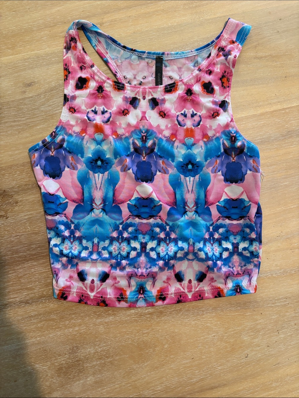 Floral Mirror-Print Crop Tank Top in Pink and Blue